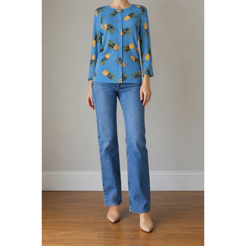 Pineapple‎ Print Lightweight Cardigan Sweater Women Small Twee Novelty Coquette